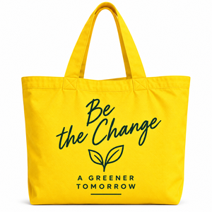 Sac fourre-tout en toile jaune, couleur unie, style minimaliste, sac de shopping toutes saisons - Product Image 1