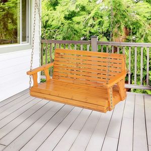 Balançoire de véranda en bois pour 2 personnes avec chaînes de suspension, 1 pièce, pour jardin, cour ou patio - Product Image 1