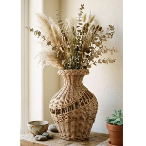 Hermoso Florero Redondo de Ratán Ecológico y Duradero con Lazo, Diseño Moderno, Hecho a Mano, para Mesa de Navidad, de HNH Craft - Product Image 1