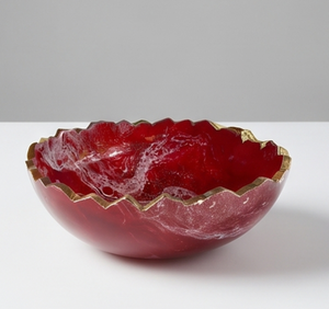Bol décoratif élégant en résine rouge avec bordure dorée, fait main, style glamour, centre de table pour la décoration. - Product Image 4