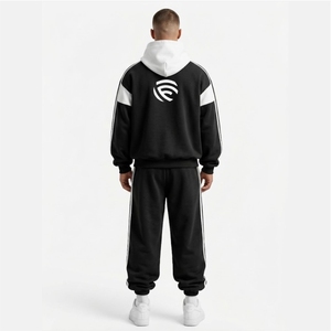 Men's Oversized <b>Retro</b> Sport <b>Tracksuit</b> – Heavyweight Fleece Set with Contrast Panel & Side Stripes - Product Image 3