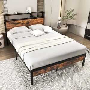 Struttura letto in metallo Twin/Full/Queen con testiera contenitore e stazione di ricarica - Product Image 2