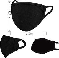 Masque facial en coton noir 3 plis réutilisable avec boucles auriculaires pour usage quotidien toutes saisons