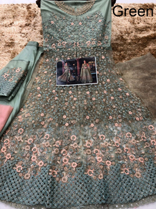 Indian Pakistani Women's Trendy Fashion Heavy Net Embroidery Multi Work Wedding Partywear Suit Floor-Length Pishwas Anarkali - Product Image 3