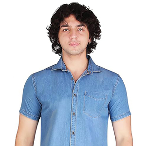Chemises en denim bleu foncé pour homme, coupe ajustée, respirantes, 100% coton, manches longues, col rabattu, vêtements décontractés pour le travail, qualité supérieure - Product Image 1