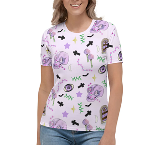 Camiseta estampada linda para mujer, manga corta, cuello redondo, algodón, corte regular, para todas las estaciones - Product Image 1