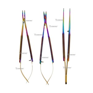 Ensemble d'instruments multi-Castroviejo (3 pièces) – Porte-aiguille microscopique, ciseaux et forceps pour interventions dentaires, chirurgicales et ophtalmologiques - Product Image 1