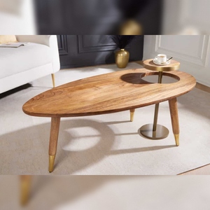 Vandana Vintage Aspect Wood Coffee <b>Table</b> GATSBY 110cm Brown Gold mango Oval <b>Side</b> <b>Table</b> Set of 2 Modern <b>Rustic</b> Design - Product Image 1