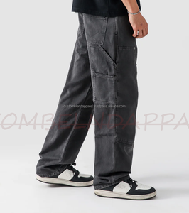 Pantalones Cargo de Mezclilla 100% Algodón Ecológicos Antiarrugas con Lavado Ácido, Estilo Casual Holgado, Vintage Unisex, Efecto Desgastado, Streetwear - Product Image 2