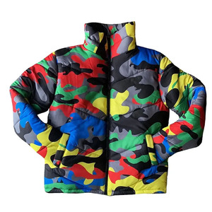 Veste matelassée à capuche imprimée camouflage colorée avec fermeture éclair, col montant, style streetwear, manteau d'hiver unisexe, coupe ajustée, rembourrage en polyester - Product Image 5