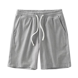 <b>Men</b> Solid Front Waffle Texture Casual Shorts High Elastic Waist Drawstring Lightweight Summer Lounge Breathable Cotton Blend - Product Image 4