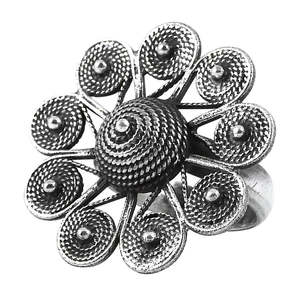 Anillo de Plata Oxidada con Forma de Flor Real, Estilo Vintage, Grueso, Hecho de Plata de Ley 925, Joyería de Plata al por Mayor - Product Image 1