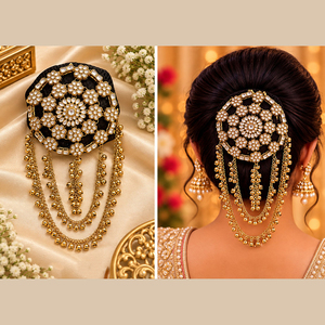 JeweleMarket Élégant couvre-chignon ethnique en pierres Kundan pour femme - Alliage de mode en acétate de cellulose pour fête, mariage, anniversaire - Product Image 1