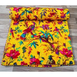 Couette Kantha en coton biologique 100% brodée, réversible, double taille, écologique, faite à la main en Inde, pour la maison, utilisable toute l'année - Product Image 3