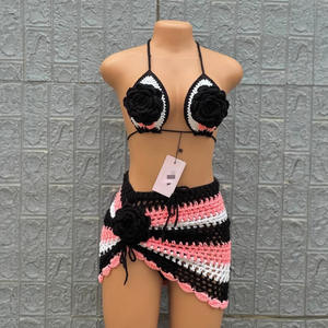 Custom <b>Bikini</b> Top Women's Summer Hook Knitted <b>Bikini</b> <b>Skirt</b> Handmade European American Style Lace Decoration Waist Logo - Product Image 1