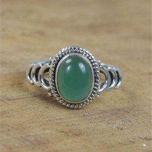 Anillo de Plata de Ley 925 con Jade Verde, Joyería Fina Artesanal Cristiana, Estilo Antiguo, Certificado - Product Image 1