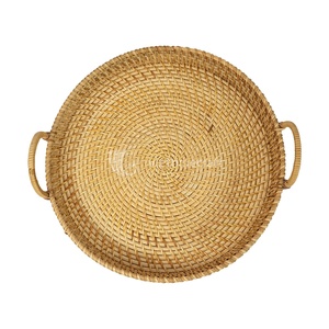 Bandeja de ratán estilo bohemio con asas, bandeja de servicio de ratán de tamaño personalizado con asa hecha a mano por Viettimecraft - Product Image 2