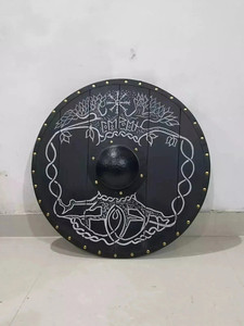 Bouclier médiéval viking en bois, design authentique, fait main, 24 pouces, finition antique, bouclier de combat, décoration murale pour reconstitution historique LARP - Product Image 1