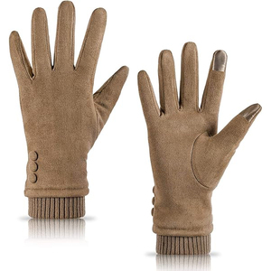 Gants de conduite en cuir pour hommes avec doublure en polaire thermique et design compatible avec les écrans tactiles pour les trajets hivernaux - Product Image 1