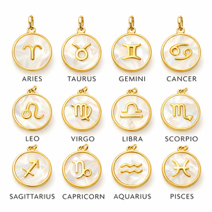 Colgante redondo de Madreperla con signo zodiacal Piscis, chapado en oro, hecho a mano, pequeño amuleto de joyería para mujer - Product Image 2