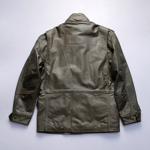 Veste de chasse décontractée d'hiver pour homme en cuir de vache véritable, noire, col montant, fermeture éclair, à capuche, matelassée, grande taille, en cuir véritable, coupe-vent - Product Image 6