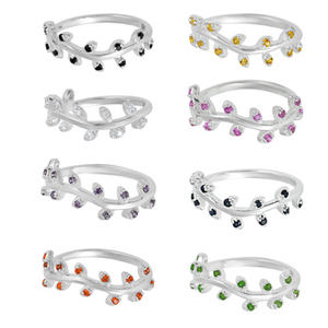 925 Sterling Silver Fine Band <b>Ring</b> Beautiful Leaf Design 100% Natural Multi Gemstone Elegant <b>Statement</b> Wedding Fine <b>Ring</b> Jewelry - Product Image 1