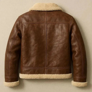 Premium Men's Brown <b>Shearling</b> B3 Aviator Leather <b>Jacket</b>-Classic Warm Winter Flight <b>Bomber</b> Coat Windproof Polyester Lining - Product Image 4