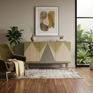 Buffet moderne en bois avec incrustation géométrique montagne, meuble TV 3 portes, meuble d'appoint pour salon, mobilier de maison - Product Image 4