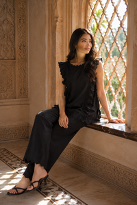Premium Bohemian Linen/Cotton Two Piece <b>Set</b> Women's Loungewear Ruffle Top Wide Leg Pant Co-ord <b>Set</b> One <b>Set</b> XS - Product Image 5