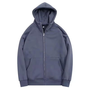 Sweat-shirt à capuche zippé pour homme, 100% coton, tissu molletonné français, couleur unie géométrique, coupe ample décontractée, vêtements d'hiver - Product Image 1