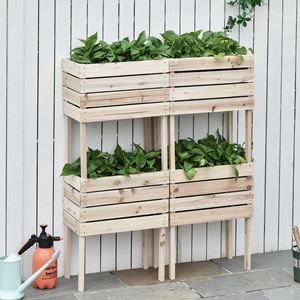Kit de 4 jardinières surélevées en bois pour l'extérieur, pour plantes, fleurs, légumes et fruits, taille du carton en cm - Product Image 2