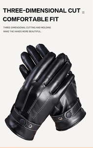 Guantes de cuero hasta la muñeca, estilo liso, sin forro, color negro, para uso diario, calidez en invierno - Product Image 5