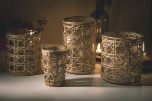 Écologique nouveau 2022 bambou/canne tissée bocal en verre décoratif multifonctionnel pour saison de vacances récipient à bougies avec couvercle en liège - Product Image 5