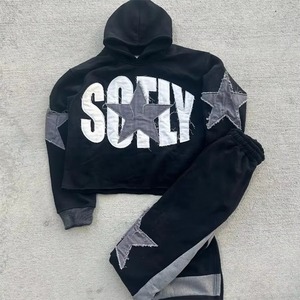 Ensemble sweat à capuche et pantalon de survêtement surdimensionné pour homme, grande taille, effet vieilli, broderie premium, patchwork, style streetwear, vente en gros personnalisée - Product Image 3