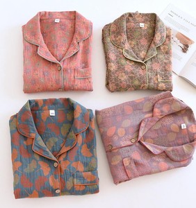 Conjunto de Pijama de Lino y Algodón para Mujer, Manga Larga, Botones al Frente, Estampado de Hojas, Ropa de Dormir Informal de Otoño, Pantalones Largos - Product Image 4