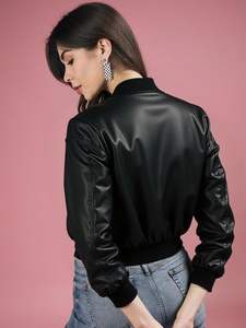 Veste de moto à double col en cuir véritable ample, courte, pour femme, printemps et automne - Product Image 5