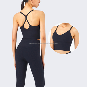 Sans anneau en acier, couleur unie, rayé, gilet de sport, sous-vêtements, Fitness, course à pied, sangle croisée, soutien-gorge de Yoga - Product Image 1