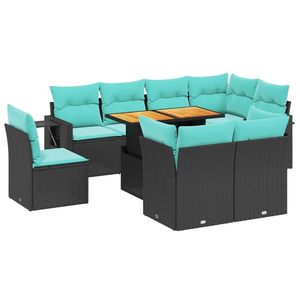 Set divano da giardino in Poly Rattan nero da 9 pezzi con cuscini divani da giardino - Product Image 2