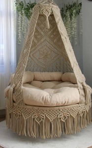 Handmade <b>Macrame</b> Swing Chair: Boho Hanging Balcony Decor - Product Image 2