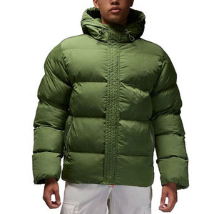 Chaqueta Acolchada con Capucha para Hombre, Verde Sólido, Rellena de Plumón, Cortavientos, Cierre de Cremallera, Corte Regular Informal, 100% Poliéster - Product Image 3