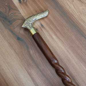 Elegant brass handle wooden <b>walking</b> cane for classic gentleman fashion and comfortable senior support - Product Image 4