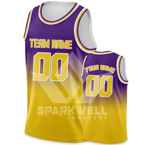 Camiseta de Baloncesto Personalizada Sublimada SPARKWELL INDUSTRY, Azul y Blanco Degradado, Malla Transpirable, Unisex para Adultos, Ropa Deportiva - Product Image 2
