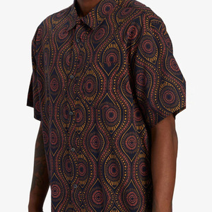 Chemise décontractée pour homme à col montant en tissu sergé – Chemise boutonnée à manches courtes pour vacances tropicales et plage - Product Image 5
