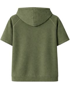 Sweat à capuche vert olive à manches courtes pour homme, pull décontracté, t-shirt à capuche léger, streetwear d'été, mélange de coton, poche kangourou - Product Image 4