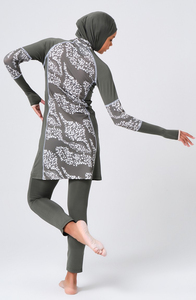 Ensemble de bain burkini modeste pour femme, couleur entièrement personnalisable, coupe haute, deux pièces avec motif imprimé, bas de maillot à logo imprimé, Crystal Swim - Product Image 6
