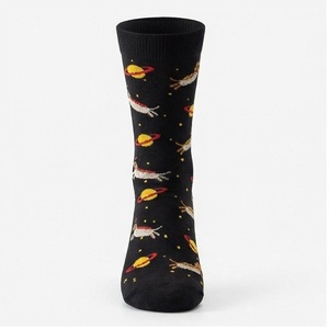 Calcetines de tripulación con dibujos de planetas y conejos, negros, transpirables, de punto, para adultos, informales, temporada de primavera - Product Image 1