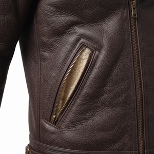 Chaqueta de Aviador Marrón Chocolate Oscuro Premium, Forrada con Piel de Oveja Genuina, Impermeable, Transpirable, Ropa de Invierno, Logotipo Frontal, para Hombre - Product Image 4