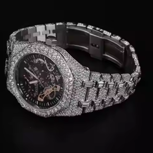 Reloj de Edición Limitada de Lujo con Diamantes Moissanite VVS, Movimiento de Cuarzo ETA, Fecha, Estilo Hip Hop, Acero Inoxidable Antiguo - Product Image 5