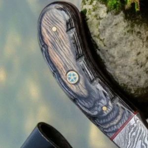Couteaux de chasse professionnels pour l'extérieur avec lame fixe à crochet de dépecage, manche en bois, rivets en laiton et étui en cuir marron gaufré - Product Image 5