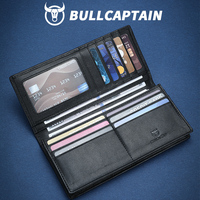BULLCAPTAIN Dompet Panjang Kulit Asli Pria Mewah Anti RFID Dompet Bisnis Clutch Tempat Kartu Kotak Hadiah untuk Pria